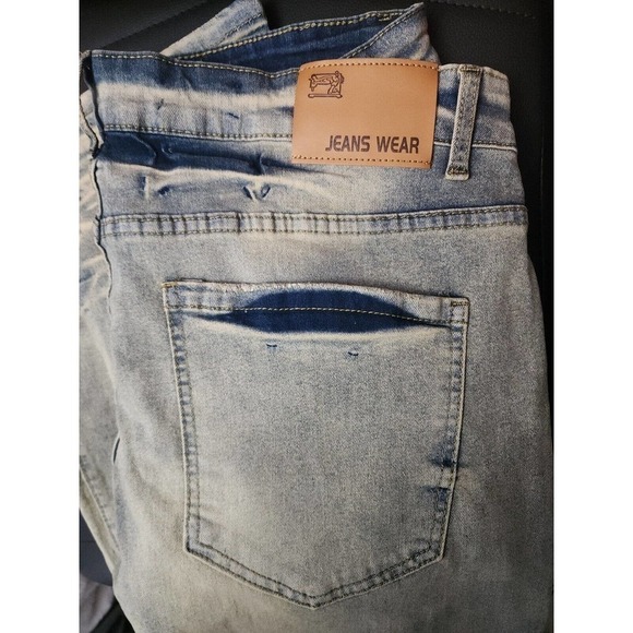 New Men's Stretch Distressed Skull Punk Rocker Graffiti Hip Hop Jeans 32 - Picture 9 of 9